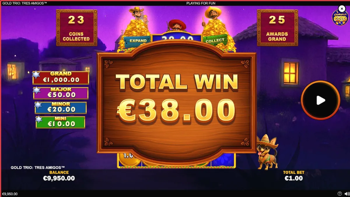 Interface vibrante do slot Gold Trio: Tres Amigos com elementos temáticos mexicanos